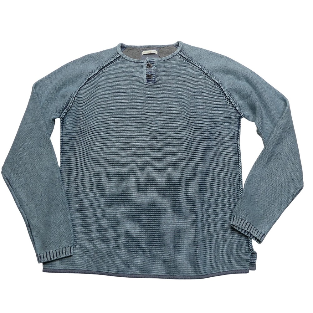 Carbon2cobalt Sweater Mens Medium Blue Cotton Henley Knit Raglan Pullover